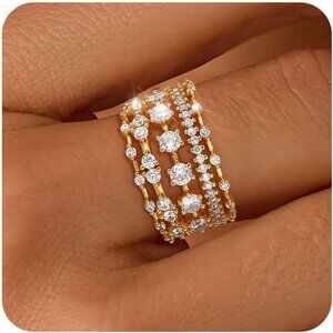 Delicate Cubic Zirconia Stackable Rings for Women - Hypoallergenic Gold Jewelry